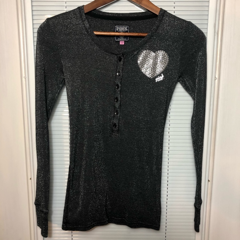 PINK sparkle Henley XS NWOT